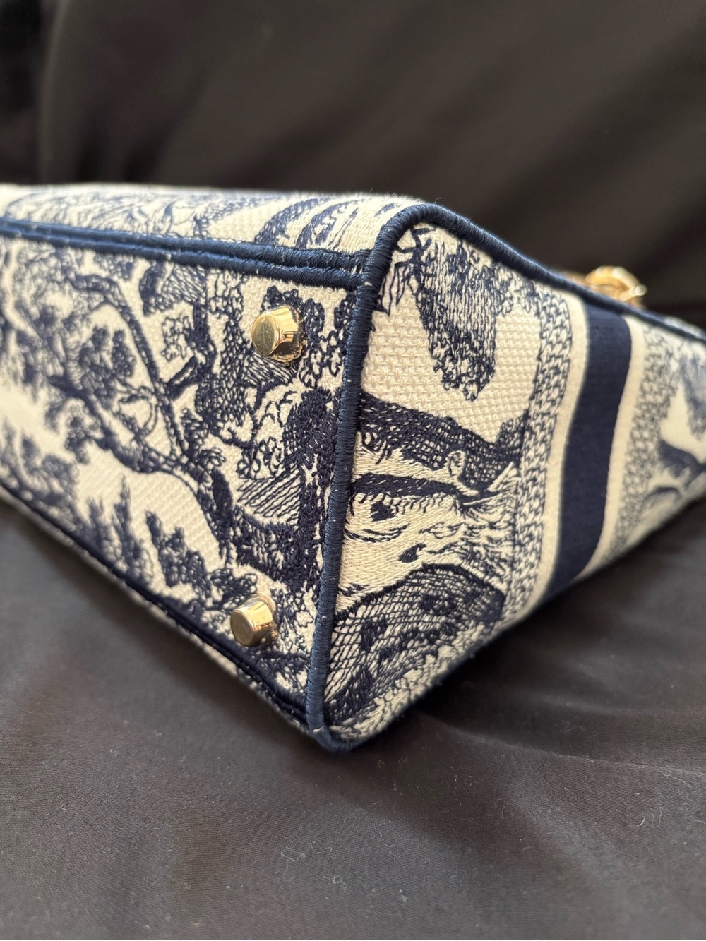 CHRISTIAN DIOR Canvas Tote Embroidered Medium Lady DLite Navy LIKE NEW Condition - Picture 7 of 13